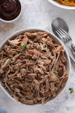 Pulled pork in a serving bowl ready to be eaten