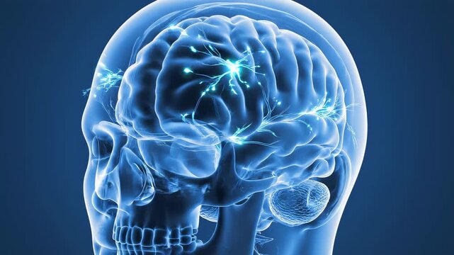 Human Brain Activity Progression with Neural Network Stimulation in Blue X-Ray Studio Lighting
