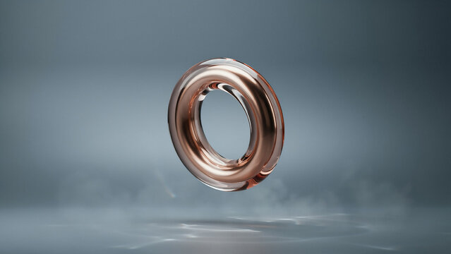Copper torus shape floating with soft smoke and light