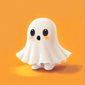 Cute ghost on orange background. 