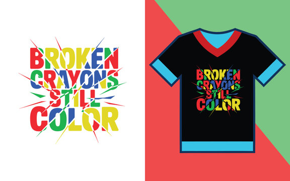 Broken crayons still color typography featuring vibrant multi-colored letters with shattered glass effect