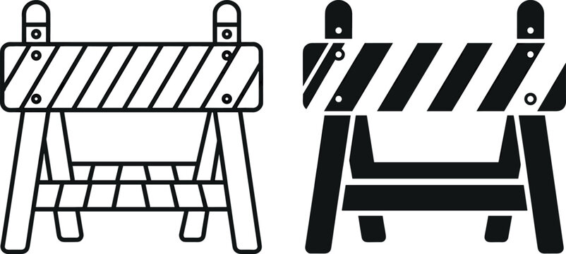 Clean construction road barrier line and glyph icon set striped safety roadblock vector illustration isolated on white background