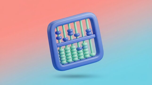 3D render of a colorful abacus icon representing mathematics and education on a gradient background