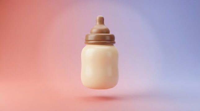 3D render of a baby bottle icon isolated on a soft gradient background for infant care concepts