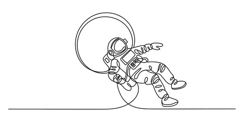 Continuous line drawing of an astronaut floating in outer space © JCS Graphic Design 