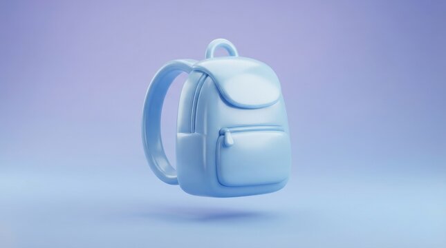 3D render of a cute light blue backpack icon isolated on a soft pastel blue background