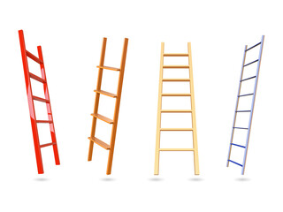 Four colorful ladders standing upright on transparent background © Mahmuda