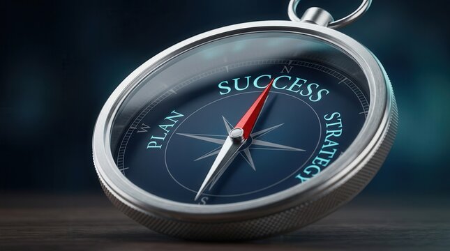 Strategy and success highlighted by a compass for navigating economic growth and recovery.