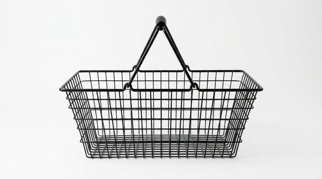 Black wire shopping basket isolated on white background for retail concept