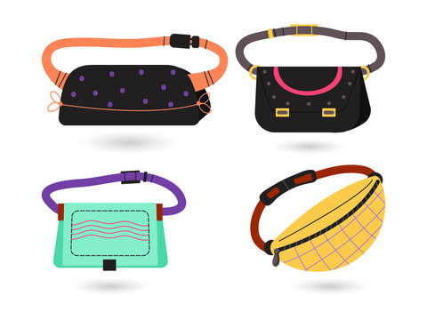 Four colorful handbags for fashion and shopping on transparent background