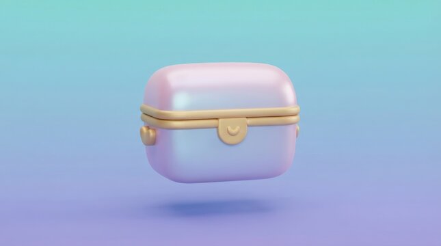 Purple cosmetic jewelry box with gold clasp and hinge in 3D render