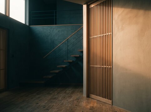 Afternoon Light on an Atrium Lattice Wall