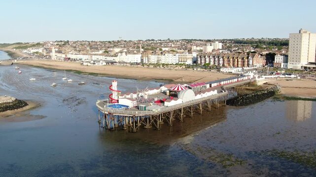 Herne Bay Pier Kent UK closed in pandemic drone aerial view