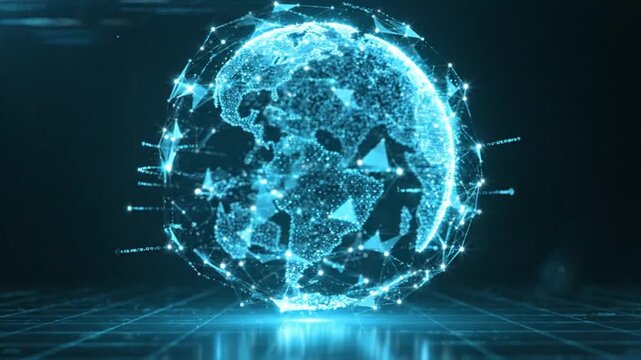 Digital globe with network connections and data points representing global communication and technology connectivity