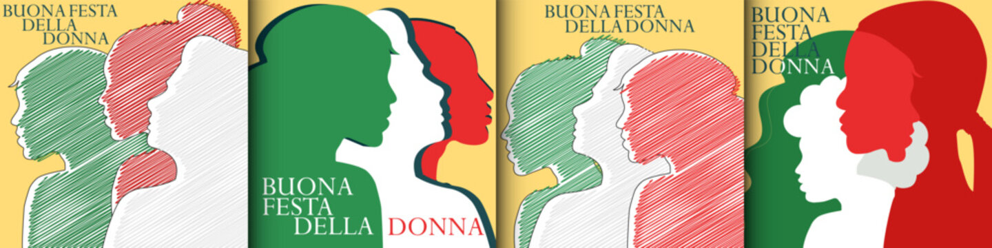 Happy Women's Day greeting card poster in Italian. Italy background frame typography design Template for advertising, web, social media