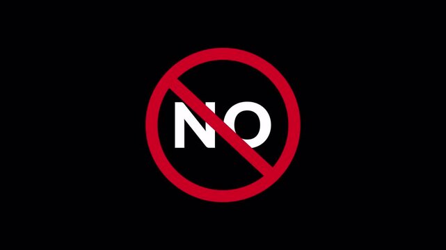 NO Symbol Prohibition Sign Animation Isolated on Transparent Background, stop or no entry forbidden red circle animation with alpha channel with 4k.