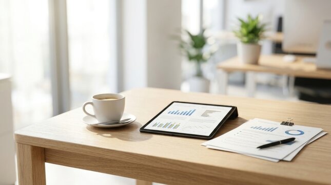 Corporate finance workplace: business audit, digital analysis, modern office, document review, economic growth, coffee break, analytics strategy, management report.