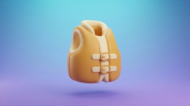 3D render of a yellow life jacket icon isolated on a soft blue and purple background