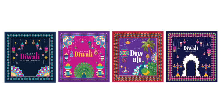 Happy diwali ornamental card set
