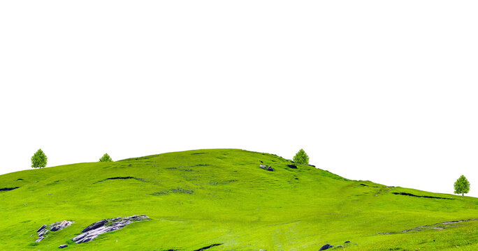 Green hills panorama landscape isolated on white or transparent png