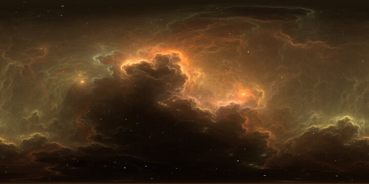 360-Degree 12K Panoramic Space Background with Starfield and Nebula. No-Ai