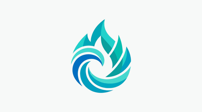 Abstract water drop logo with flame and wave shape in blue and teal gradient. Modern fluid vector icon isolated on white background. Perfect for water, energy, oil, gas, environment, spa, wellness, an