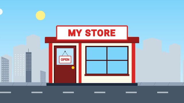 retail store building up on city street background