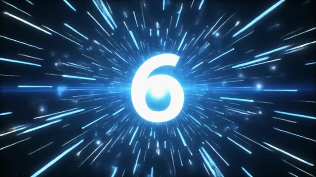 Digital countdown numbers exploding with light streaks and lens flares during a cinematic reveal