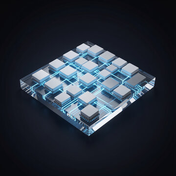 Futuristic chiplet package concept sculptural hero object 3D render