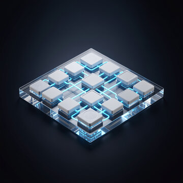 Futuristic chiplet package concept sculptural hero object 3D render