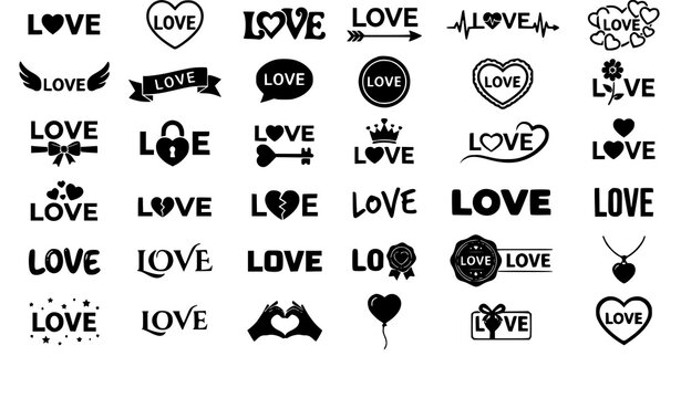 I Love You Love Gesture Heart and Affection Black Silhouette Vector Icons