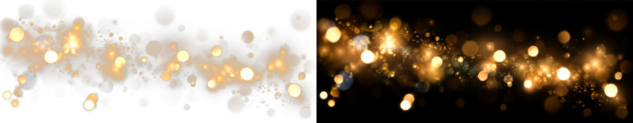 Fototapeta premium Radiant golden bokeh PNG overlay with soft luminous circles and sparkling particles, on transparent background