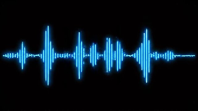 Abstract blue sound wave patterns on black background representing audio visualization and digital signal processing