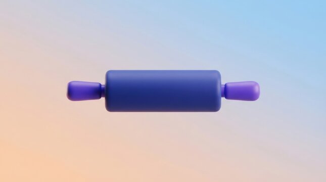 3D render of a blue rolling pin kitchen tool isolated on a soft pastel gradient background