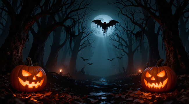 Scary and mysterious halloween forest
