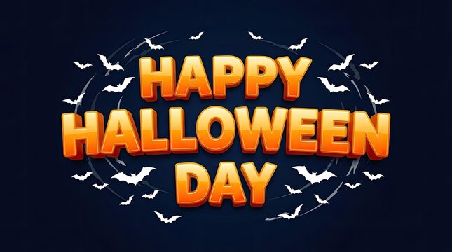 Festive happy halloween day lettering with bats on a dark blue background