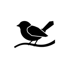 Obraz premium Small Perched Bird Silhouette on Curved Branch in Minimal Nature Wildlife Design
