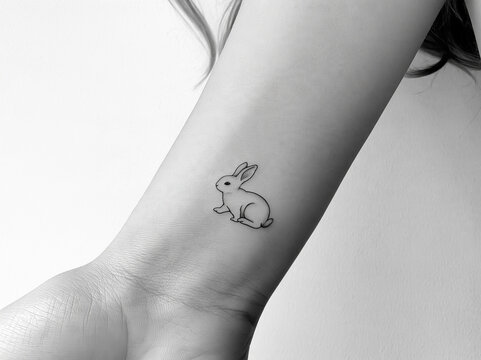 Minimalist Rabbit Tattoo: A delicate, tiny outline of a rabbit adorns the wrist, symbolizing new beginnings and gentle spirit. A subtle piece of body art that carries a powerful message.