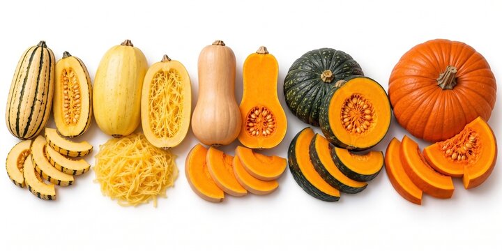 Vitamin A rich winter squash varieties arranged in a row