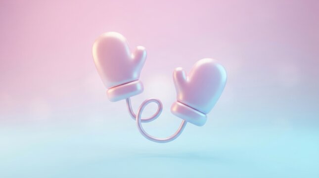 3D render of a pair of soft pink mittens connected by a string isolated on a soft gradient