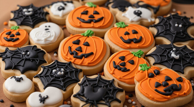 Halloween cookies decorated with royal icing