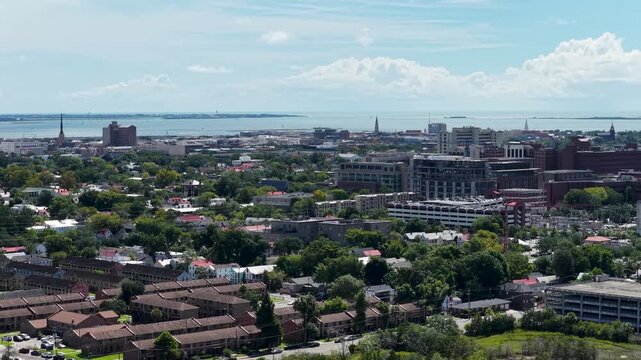 Aerial footage of homes, office buildings and apartments n Charleston South Carolina USA