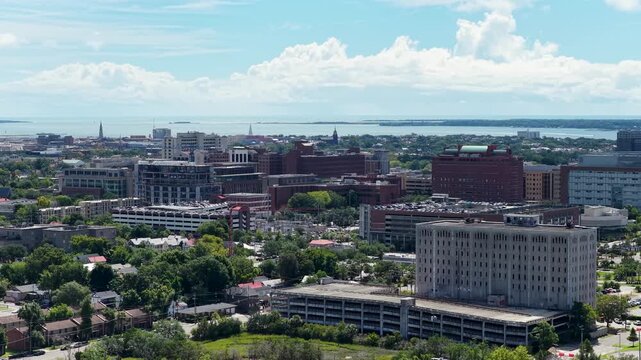 Aerial footage of homes, office buildings and apartments n Charleston South Carolina USA