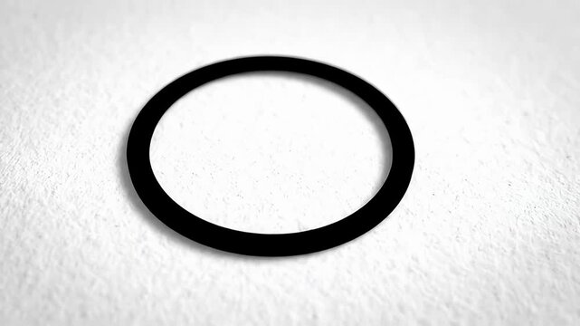Minimalist thick black circle on textured white background.