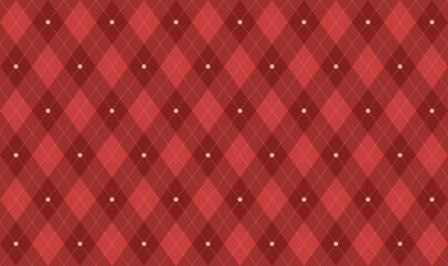Obraz na płótnie Canvas Christmas red rhombus seamless pattern. Xmas red plaid texture with gold line. Argyle geometric diamond abstract pattern. Christmas gift wrapping. Vector illustration isolated on red background.