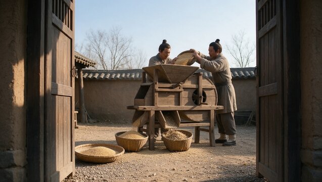 Han Dynasty Grain Cleaning with Winnowing Fan