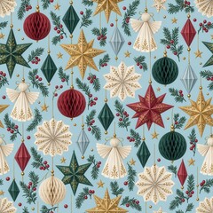 Fototapeta premium Seamless Vintage Christmas Ornament Pattern