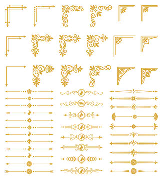 Vintage golden corner frames and divider borders decorated with chinese zodiac animals.