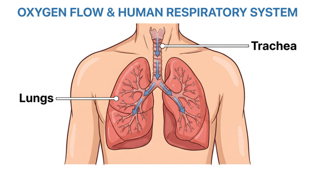 Anatomy diagram of the human respiratory system showing lungs and trachea