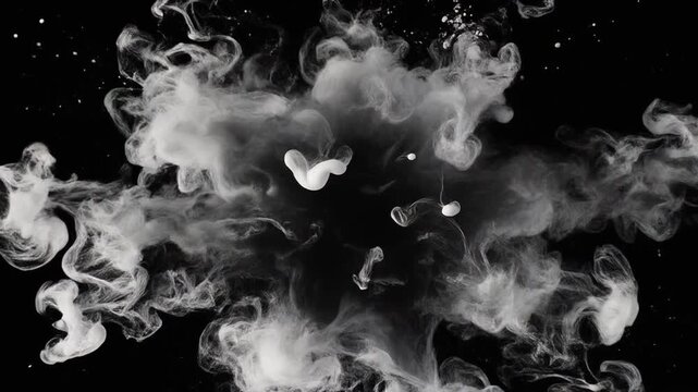 Explosion sequence with smoke and particles during a dark background with cinematic motion
